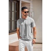 COOFANDY Mens Knit Polo Shirts Short Sleeve Button Down Textured Polo Shirt(Light Grey)