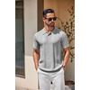 COOFANDY Mens Knit Polo Shirts Short Sleeve Button Down Textured Polo Shirt(Light Grey)