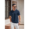 COOFANDY Mens Knit Polo Shirts Short Sleeve Button Down Textured Polo Shirt(Navy Blue)