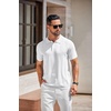 COOFANDY Mens Knit Polo Shirts Short Sleeve Button Down Textured Polo Shirt(White)