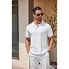 COOFANDY Mens Knit Polo Shirts Short Sleeve Button Down Textured Polo Shirt(White)