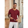COOFANDY Mens Knit Polo Shirts Short Sleeve Button Down Textured Polo Shirt(Wine Red)