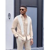 COOFANDY Mens Oxford Shirt Long Sleeve Casual Button Down Shirts Soild Dress Shirts with Pocket(Beige)
