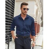COOFANDY Mens Stretch Dress Shirts Long Sleeve Button Down Shirt Regular Fit Formal Business Shirts(Blue-anchor Pattern)