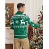 COOFANDY Mens Ugly Christmas Sweater Quarter Zip Holiday Xmas Knit Pullover(A-snowflake Reindeer (Green))