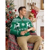 COOFANDY Mens Ugly Christmas Sweater Quarter Zip Holiday Xmas Knit Pullover(A-snowflake Reindeer (Green))