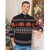 COOFANDY Mens Ugly Christmas Sweater Quarter Zip Holiday Xmas Knit Pullover(Halloween Pumpkin Skull)