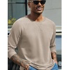COOFANDY Mens Waffle Long Sleeve Shirt Crew Neck T-Shirts Cotton Tee Shirts(Light Khaki)