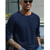 COOFANDY Mens Waffle Long Sleeve Shirt Crew Neck T-Shirts Cotton Tee Shirts(Navy Blue)