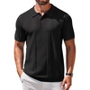 COOFANDY Mens Knit Polo Shirts Short Sleeve Button Down Textured Polo Shirt(Black)