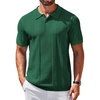 COOFANDY Mens Knit Polo Shirts Short Sleeve Button Down Textured Polo Shirt(Dark Green)