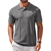 COOFANDY Mens Knit Polo Shirts Short Sleeve Button Down Textured Polo Shirt(Dark Grey)