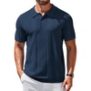 COOFANDY Mens Knit Polo Shirts Short Sleeve Button Down Textured Polo Shirt(Navy Blue)