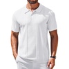COOFANDY Mens Knit Polo Shirts Short Sleeve Button Down Textured Polo Shirt(White)