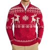 COOFANDY Mens Ugly Christmas Sweater Quarter Zip Holiday Xmas Knit Pullover(A-snowflake Reindeer (Deep Red))