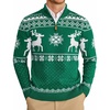 COOFANDY Mens Ugly Christmas Sweater Quarter Zip Holiday Xmas Knit Pullover(A-snowflake Reindeer (Green))