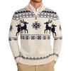 COOFANDY Mens Ugly Christmas Sweater Quarter Zip Holiday Xmas Knit Pullover(A-snowflake Reindeer (Light Khaki))