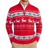 COOFANDY Mens Ugly Christmas Sweater Quarter Zip Holiday Xmas Knit Pullover(B-snowflake Deer (Red))