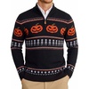 COOFANDY Mens Ugly Christmas Sweater Quarter Zip Holiday Xmas Knit Pullover(Halloween Pumpkin Skull)