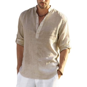 COOFANDY Men’s Cotton Linen Henley T-Shirts Long Sleeve Casual Beach Shirts(Khaki.)