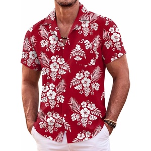 COOFANDY Mens Hawaiian Shirt Short Sleeve Floral Button Down Shirts Tropical Summer Beach Shirts Camp Collar Shirt(Red-white Floral)