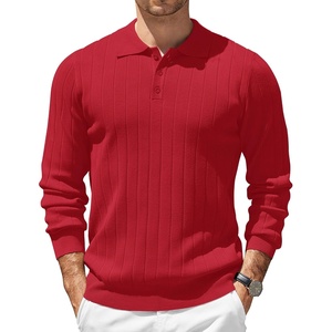 COOFANDY Mens Knit Polo Shirts Long Sleeve Casual Dress Pullover Sweater(Red)