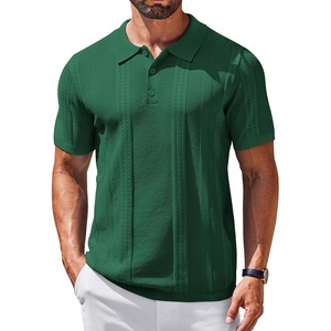 COOFANDY Mens Knit Polo Shirts Short Sleeve Button Down Textured Polo Shirt(Dark Green)
