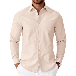 COOFANDY Mens Oxford Shirt Long Sleeve Casual Button Down Shirts Soild Dress Shirts with Pocket(Beige)