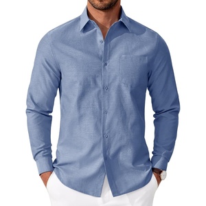 COOFANDY Mens Oxford Shirt Long Sleeve Casual Button Down Shirts Soild Dress Shirts with Pocket(Dark Blue)