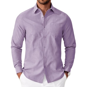 COOFANDY Mens Oxford Shirt Long Sleeve Casual Button Down Shirts Soild Dress Shirts with Pocket(Light Purple)
