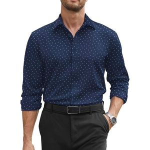 COOFANDY Mens Stretch Dress Shirts Long Sleeve Button Down Shirt Regular Fit Formal Business Shirts(Blue-anchor Pattern)
