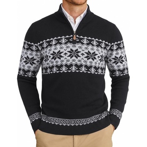 COOFANDY Mens Ugly Christmas Sweater Quarter Zip Holiday Xmas Knit Pullover(Fair Isle Snowflake (Black))