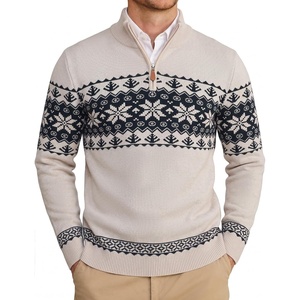 COOFANDY Mens Ugly Christmas Sweater Quarter Zip Holiday Xmas Knit Pullover(Fair Isle Snowflake (Khaki))