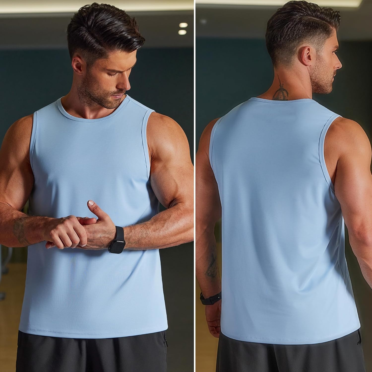 image:imageCOOFANDY Mens Workout Tank Top Quick Dry Muscle Sleeveless Gym ShirtsLight Blue
