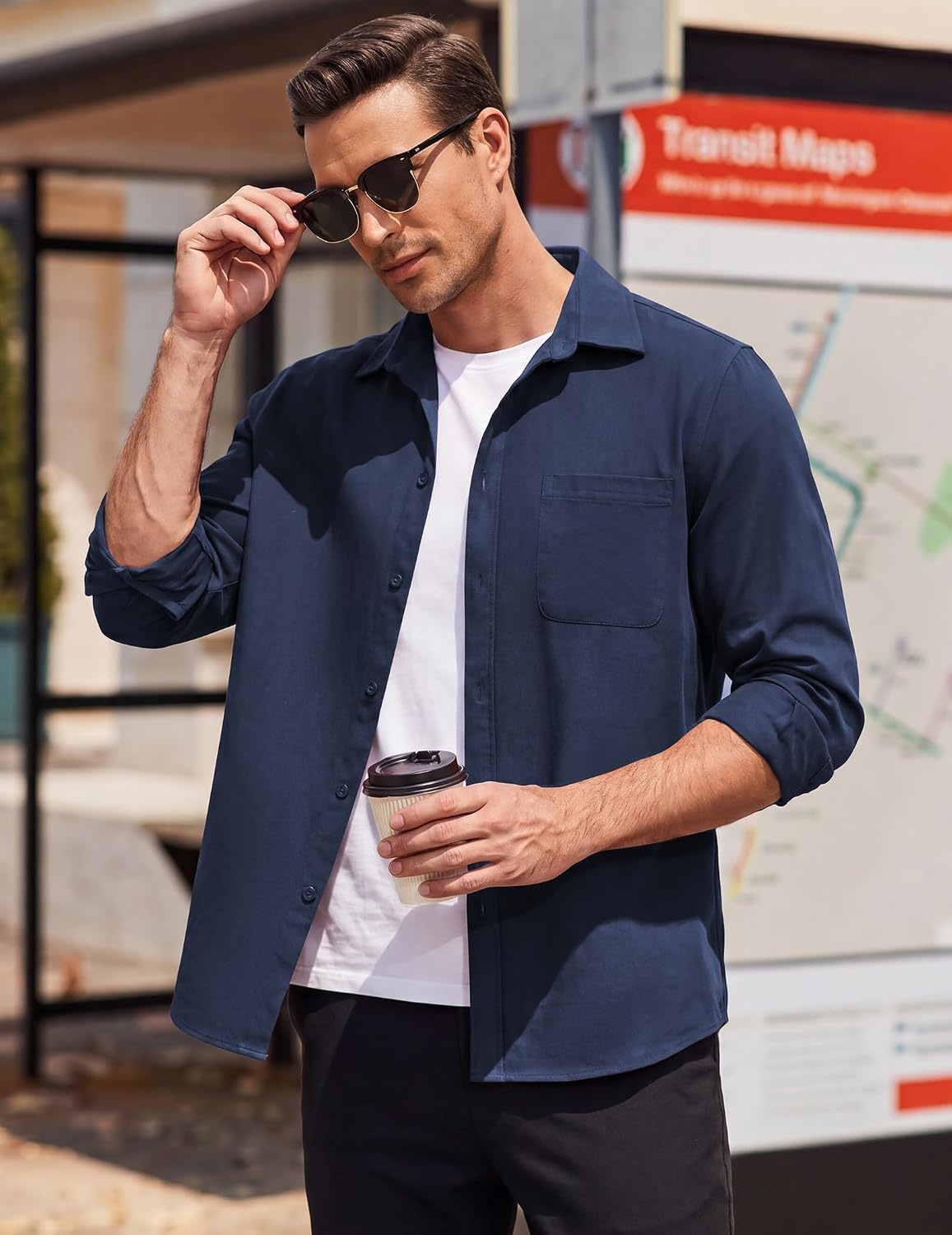 image:imageCOOFANDY Mens Lightweight Button Down Shirt Jacket Casual Shacket OvershirtDark Blue