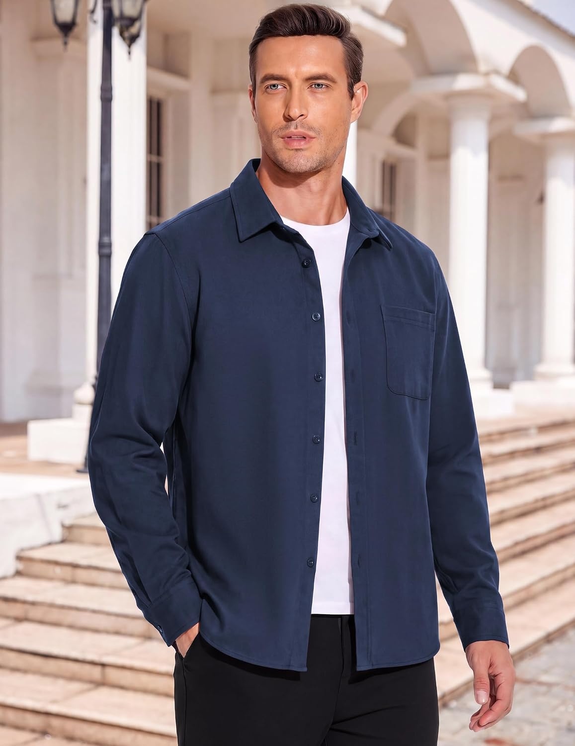 image:imageCOOFANDY Mens Lightweight Button Down Shirt Jacket Casual Shacket OvershirtDark Blue