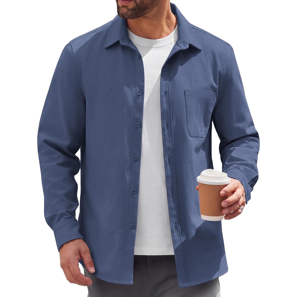 image:imageCOOFANDY Mens Lightweight Button Down Shirt Jacket Casual Shacket OvershirtDenim Blue