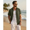 COOFANDY Men’s Cuban Guayabera Shirts Button Down Short Sleeve Linen Shirt(Army Green)