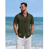 COOFANDY Men’s Cuban Guayabera Shirts Button Down Short Sleeve Linen Shirt(Army Green)