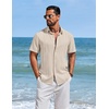 COOFANDY Men’s Cuban Guayabera Shirts Button Down Short Sleeve Linen Shirt(Beige)