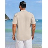 COOFANDY Men’s Cuban Guayabera Shirts Button Down Short Sleeve Linen Shirt(Beige)