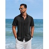 COOFANDY Men’s Cuban Guayabera Shirts Button Down Short Sleeve Linen Shirt(Black)