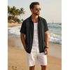 COOFANDY Men’s Cuban Guayabera Shirts Button Down Short Sleeve Linen Shirt(Black)