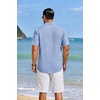COOFANDY Men’s Cuban Guayabera Shirts Button Down Short Sleeve Linen Shirt(Blue)