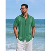 COOFANDY Men’s Cuban Guayabera Shirts Button Down Short Sleeve Linen Shirt(Dark Green)