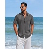 COOFANDY Men’s Cuban Guayabera Shirts Button Down Short Sleeve Linen Shirt(Dark Grey)