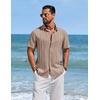 COOFANDY Men’s Cuban Guayabera Shirts Button Down Short Sleeve Linen Shirt(Khaki)