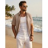 COOFANDY Men’s Cuban Guayabera Shirts Button Down Short Sleeve Linen Shirt(Khaki)