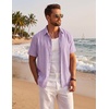 COOFANDY Men’s Cuban Guayabera Shirts Button Down Short Sleeve Linen Shirt(Lavender)
