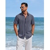 COOFANDY Men’s Cuban Guayabera Shirts Button Down Short Sleeve Linen Shirt(Light Grey)